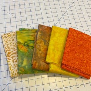 Batik Citrus Orange Green Yellow Cotton 5 piece Pack